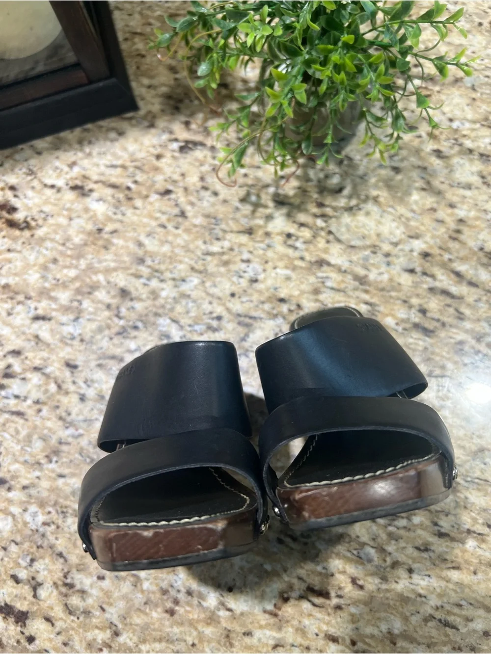 CHANEL Black Leather Studded Platform Mules 36.5